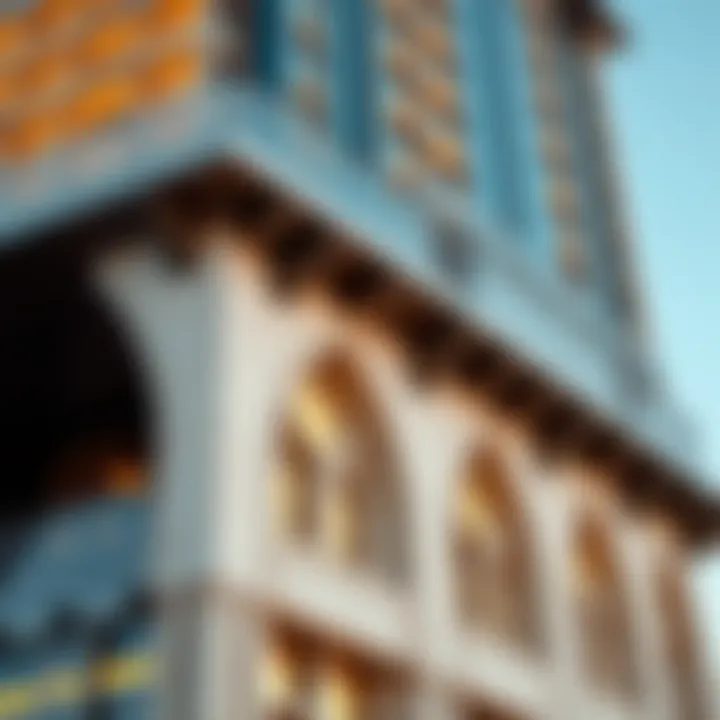 Close-up of the architectural details on Al Aneeqa Tower