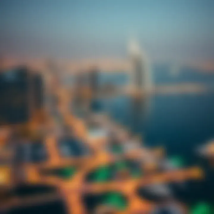 Panoramic view of Dubai Marina with the Azure Building in focus