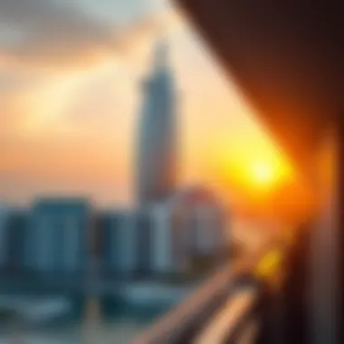 The Azure Building at sunset showcasing its unique architectural design