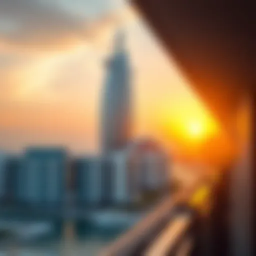 The Azure Building at sunset showcasing its unique architectural design