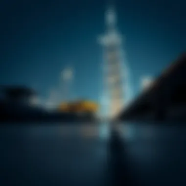 Night view of Burj Al Safa illuminated in the city