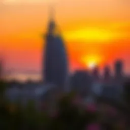 Stunning view of Burj Jumeirah at sunset