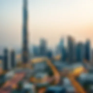 Panoramic view of Dubai skyline with Musa Tower as a focal point