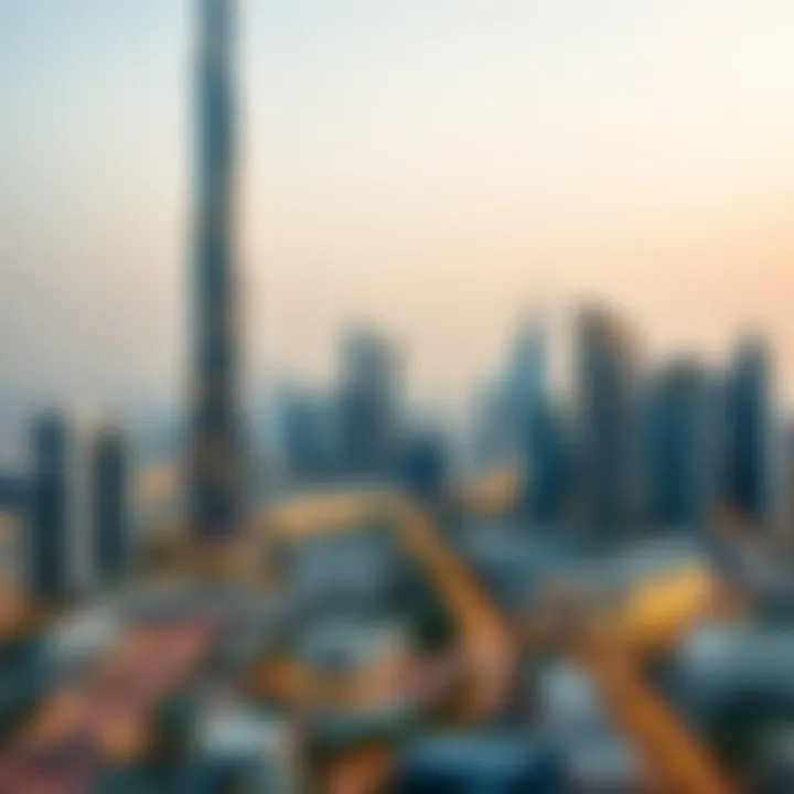 Panoramic view of Dubai skyline with Musa Tower as a focal point