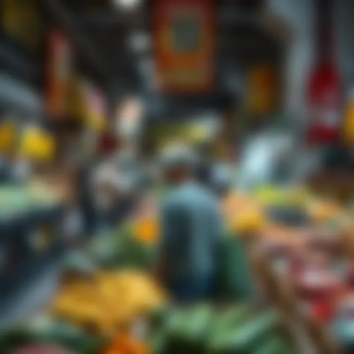 A bustling market scene with affordable grocery options